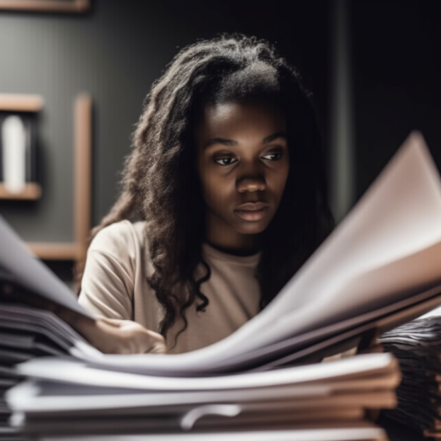 Woman looking through legal papers