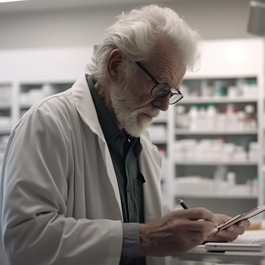 older man checking prescription
