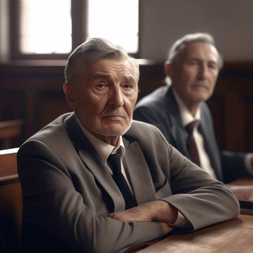 Older man with his lawyer in court