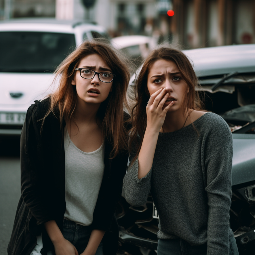 two women scared after a crash